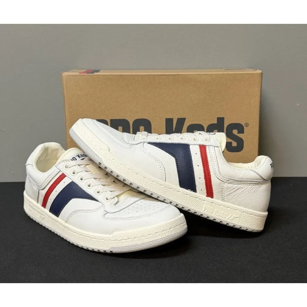 Pro-Keds Skyhawk Men's Size 9.5 (M) White/Blue/Red Low Top Leather Sneakers NWT
